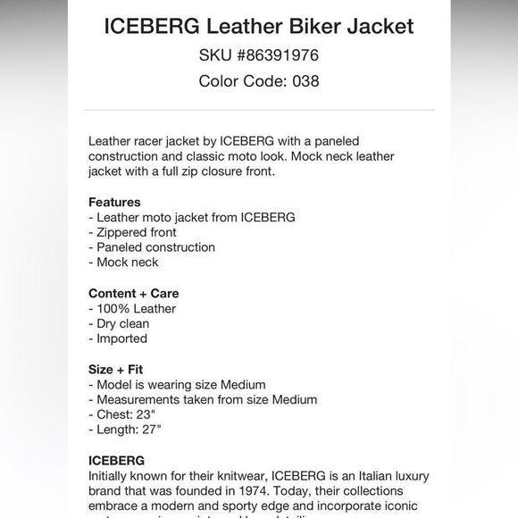 Urban Outfitters x ICEBERG Leather Biker Jacket/ size 46 - Picture 10 of 11